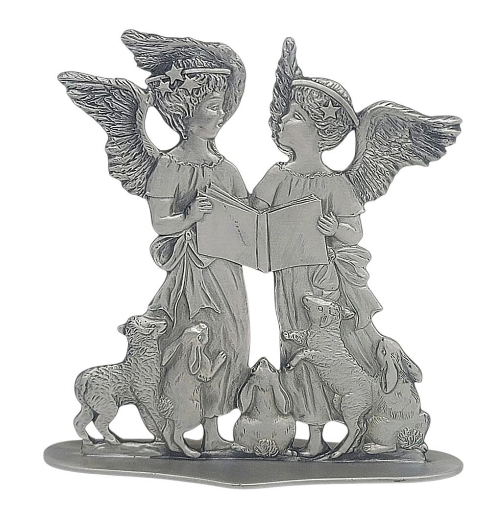Vtg 1990 Seagull Pewter Standing Singing Christmas Angels Animals Figurine 5.5"